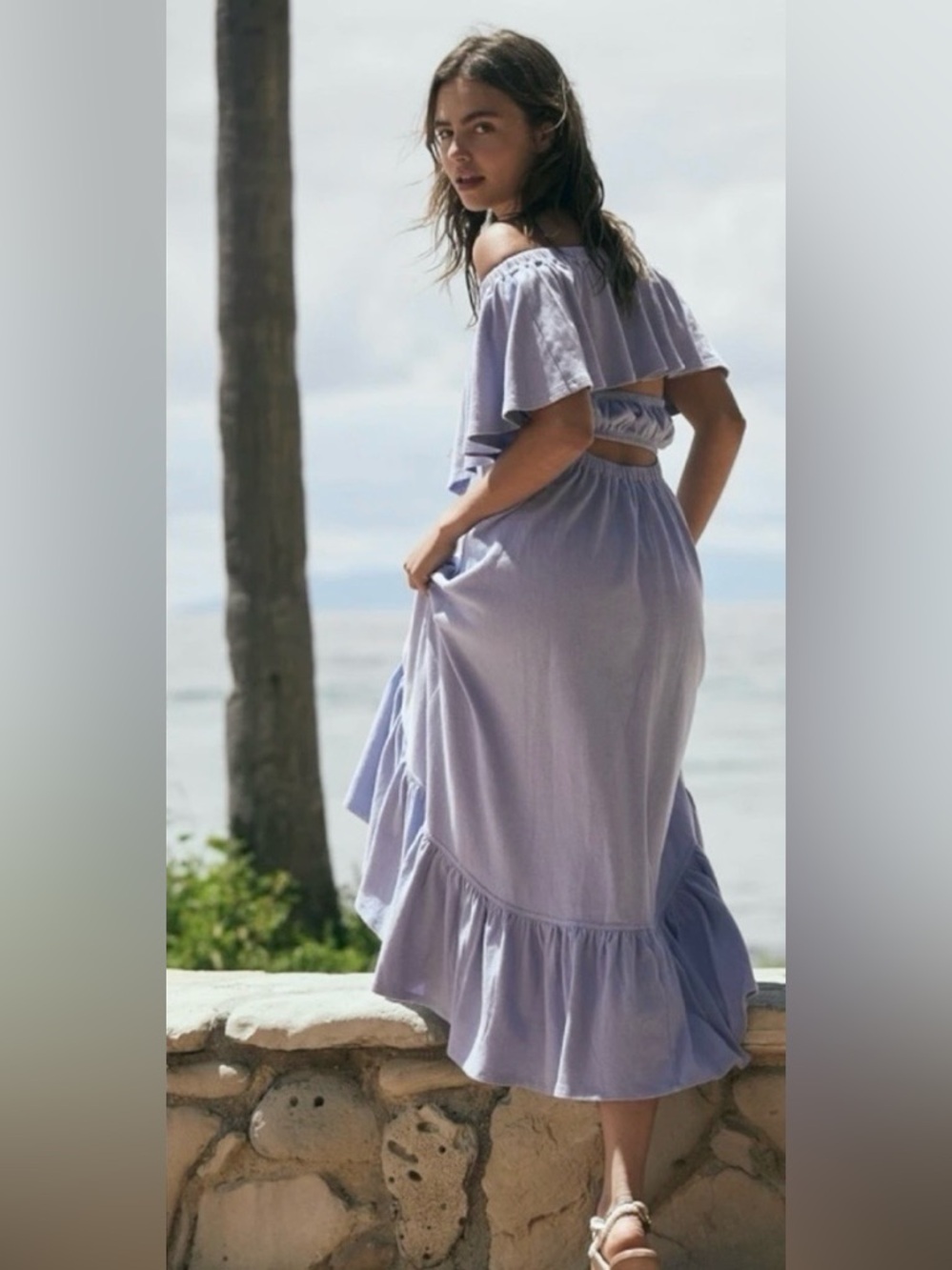 NWT FREE PEOPLE LYNNE OFF THE SHOULDER DRESS XS LAVENDER LUSTER BLUE - Picture 2 of 4